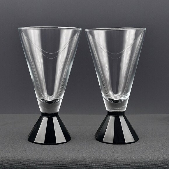 Vtg Black Base Wine Glasses Set of 2 Cristal d’Arques French Barware Art Deco - Picture 7 of 8